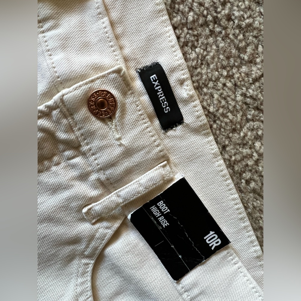 NWT Express High Rise Boot Leg Cream Beige Denim Jeans Women’s Sz 10R - Picture 6 of 14